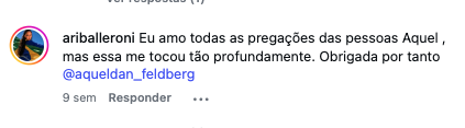 Comentário no Instagram dizendo que a pregação tocou profundamente a pessoa